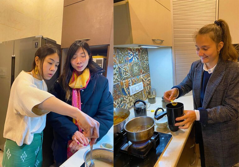 Girls making Masla Chai tea from scratch  Girls making Chai tea