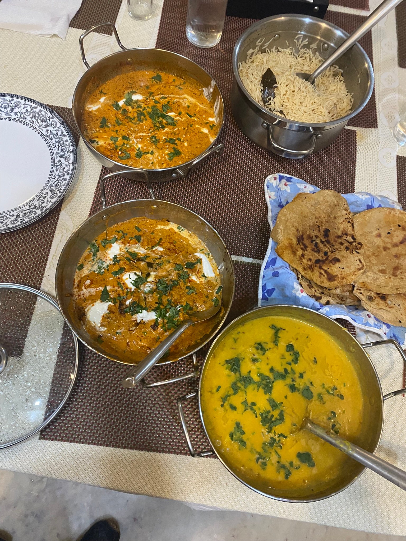 Dal, paratha and jeera rice prepared during an Indian cooking class in Delhi