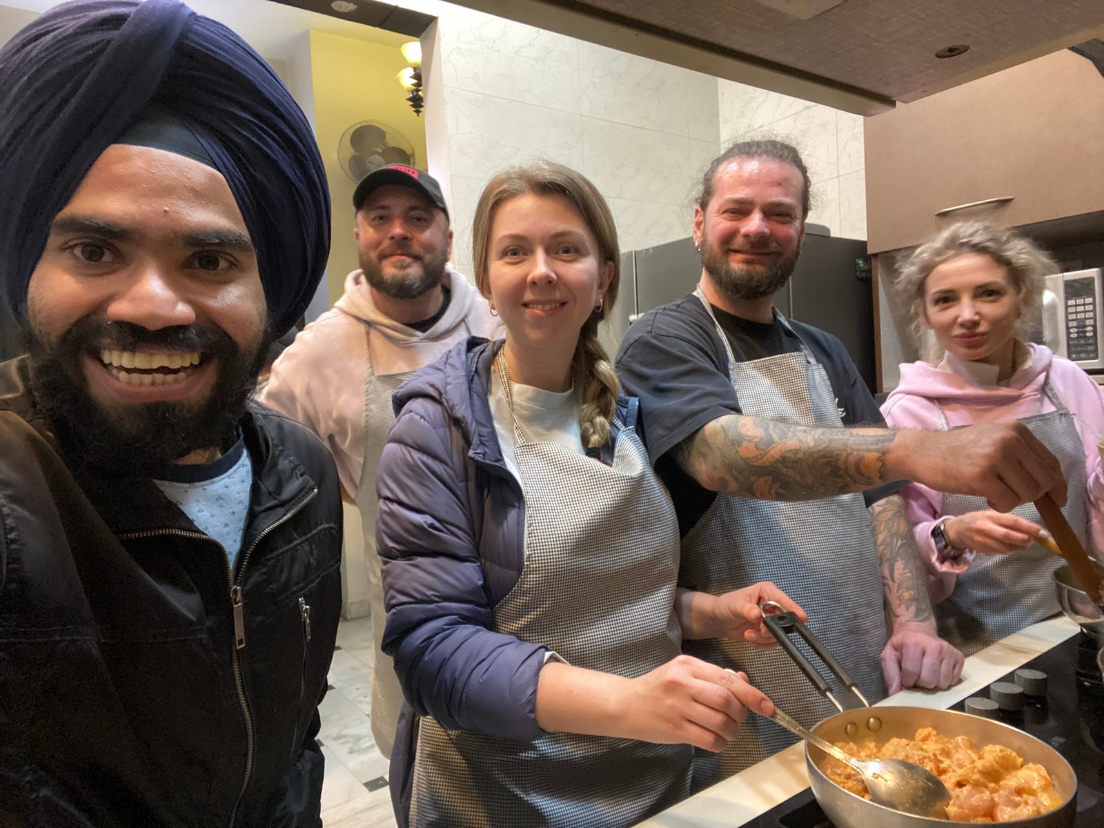 Family friendly Indian cooking class setup in New Delhi