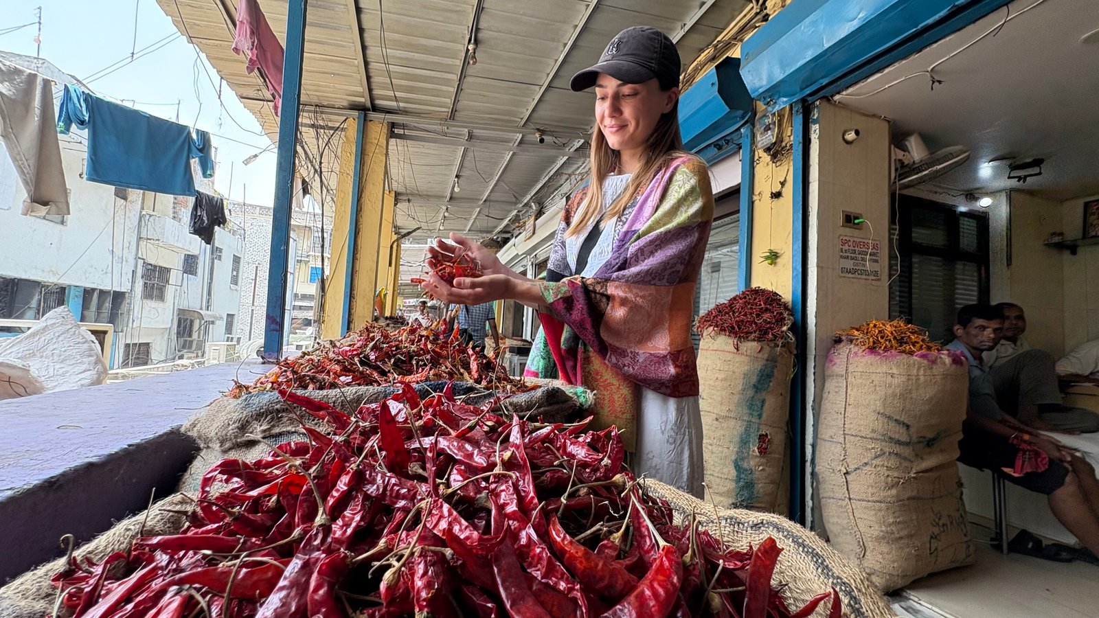 Solo female traveler exploring Asia's largest spice market in Chandni Chowk Delhi