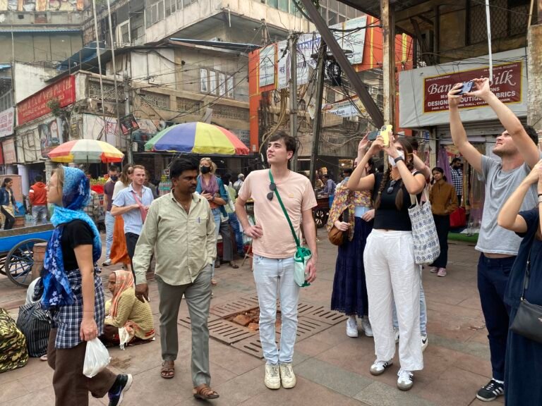 tourists taking photos in old delhi safely scaled
