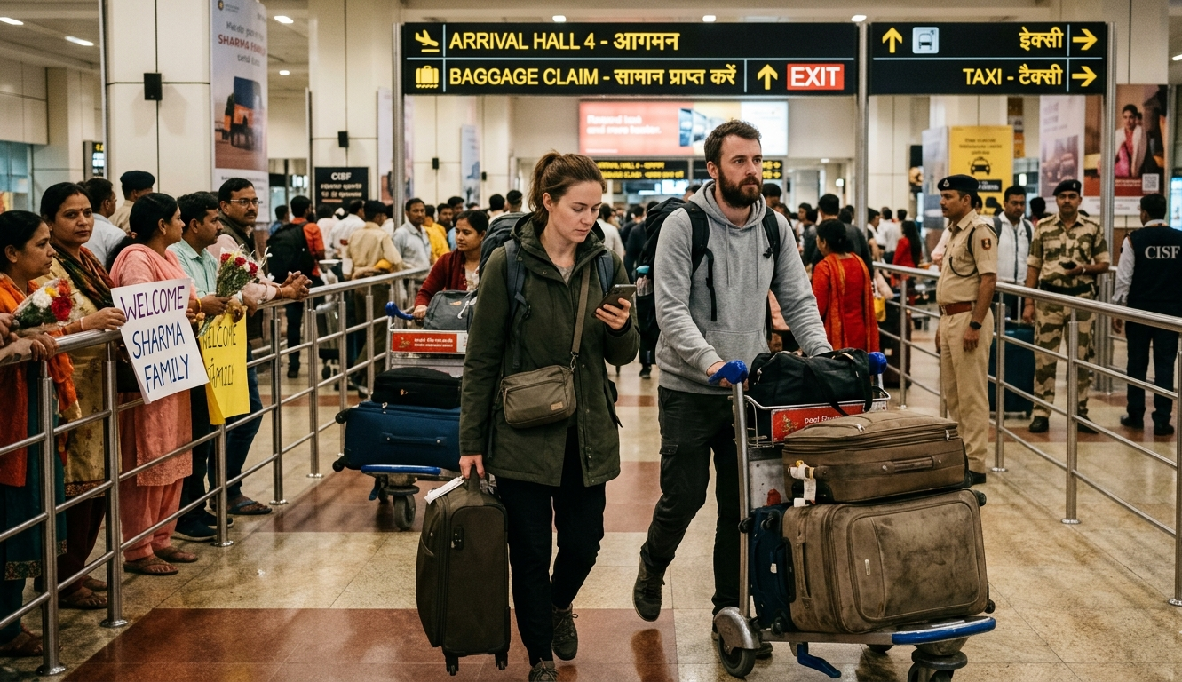First moments after arrival at Delhi airport for a new visitor to India