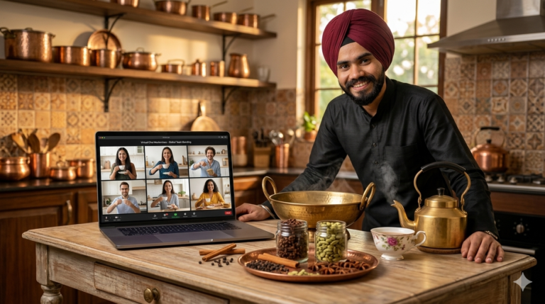 employees-joining-a-virtual-chai-workshop-team-building-experience-hosted-by-indian-chai-expert Employees joining a virtual chai workshop team building experience hosted by Indian chai expert
