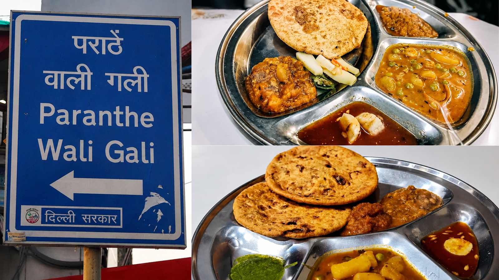 Shop signboard at Paranthe Wali Gali claiming decades of history