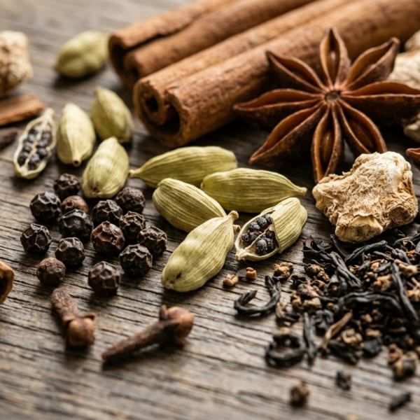 authentic indian chai spices flatlay