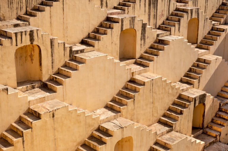 architecture-of-stairs-at-abhaneri-baori-stepwell-in-jaipur-rajasthan-india Architecture of stairs at Abhaneri baori stepwell in Jaipur Rajasthan india.