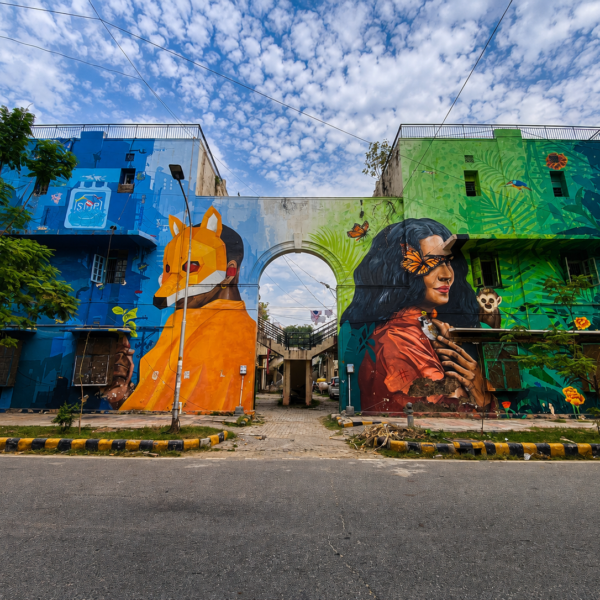 Delhi Colourful street art and archway scene