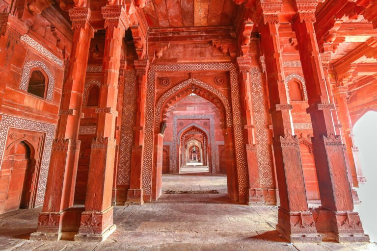 fatehpur-sikri-medieval-mughal-architecture-built-of-red-sandstone-with-intricate-ancient-wall-art-at-agra-india Fatehpur Sikri medieval mughal architecture built of red sandstone with intricate ancient wall art at Agra, India