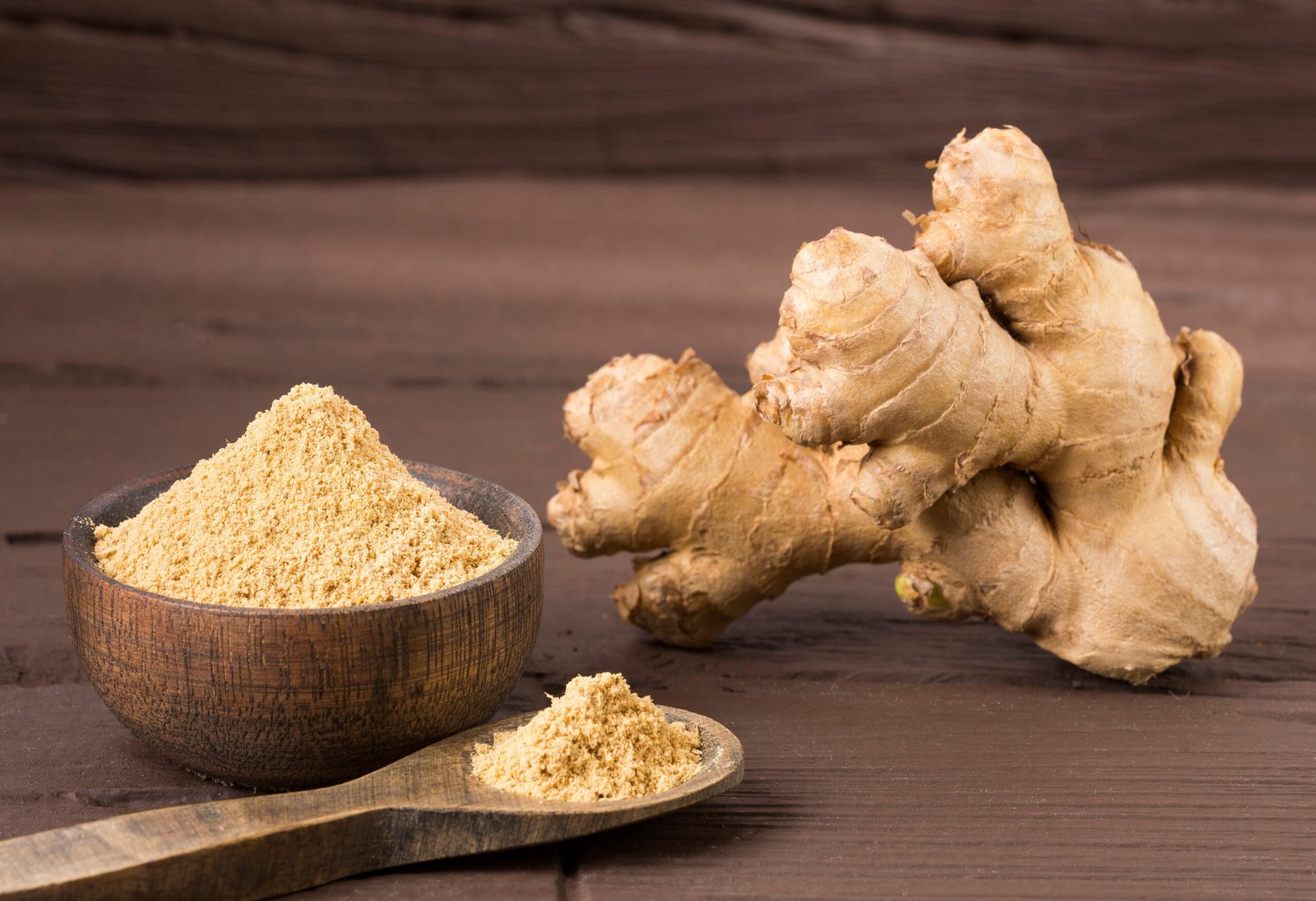 Fresh ginger root and ground ginger spice used in Indian cooking