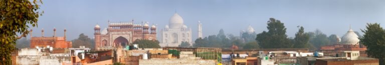 taj-mahal-over-the-city-panoramic-view-agra-india Taj Mahal over the city, panoramic view, Agra India