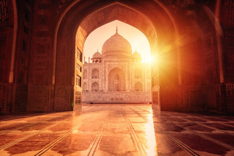the-magnificent-taj-mahal-in-india-shows-its-full-splendor-at-a-glorious-sunrise The magnificent Taj Mahal in India shows its full splendor at a glorious sunrise.