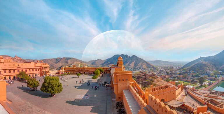 tourists-enjoy-an-elephant-ride-at-amer-fort-jaipur-rajasthan-elephant-rides-are-popular-tourist-attraction-in-amber-fort-with-full-moon-jaipur-india-elements-of-this-image-furnished-by-nasa Tourists enjoy an elephant ride at Amer Fort Jaipur Rajasthan. Elephant rides are popular tourist attraction in Amber Fort with full moon Jaipur, India Elements of this image furnished by NASA