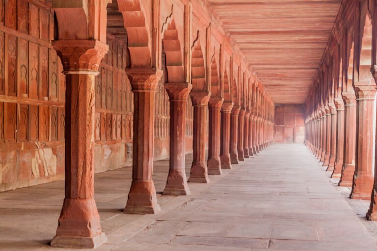 walkway-at-taj-mahal-complex-in-agra-india Walkway at Taj Mahal complex in Agra, India