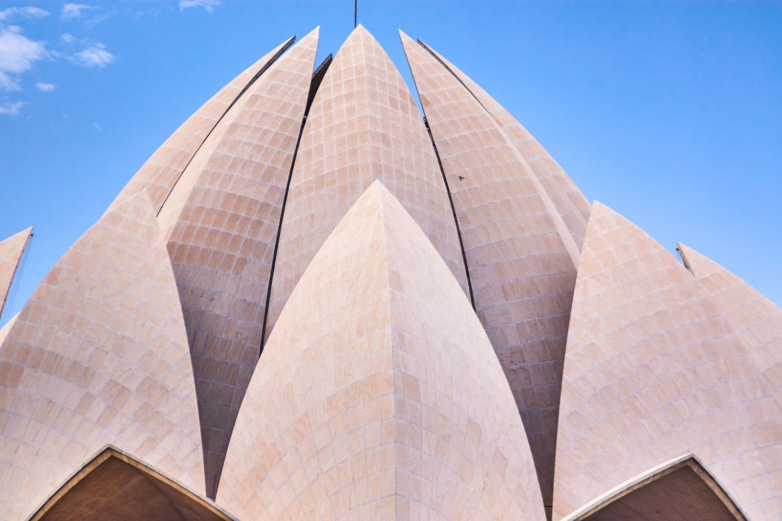 Close up view of Lotus Temple marble petal architecture