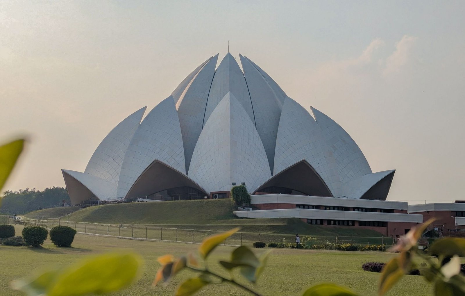 Side angle view of Lotus Temple showing petal symmetry