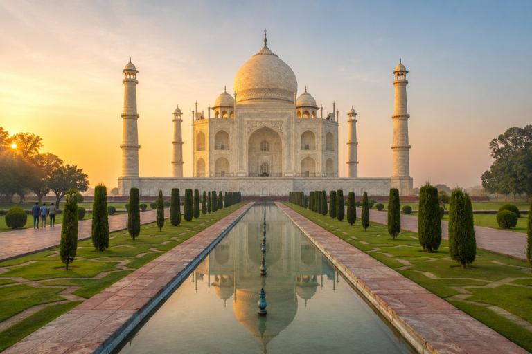 sunrise-scene-at-the-taj-mahal-in-agra-india- sunrise scene at the Taj Mahal in Agra India