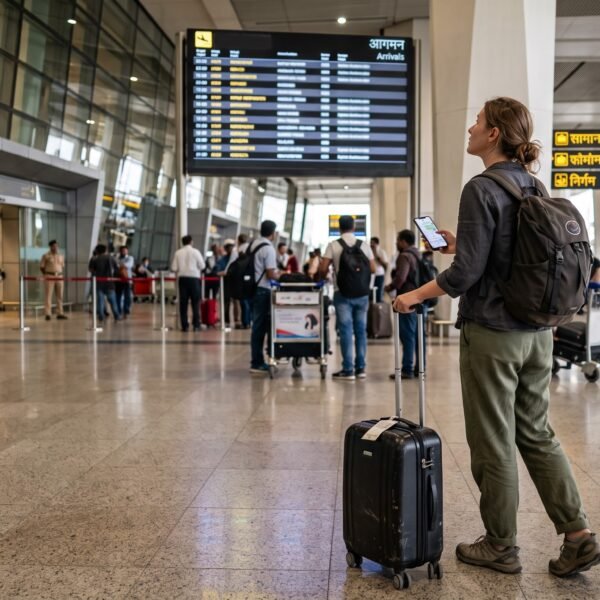 Traveler arriving at airport in india