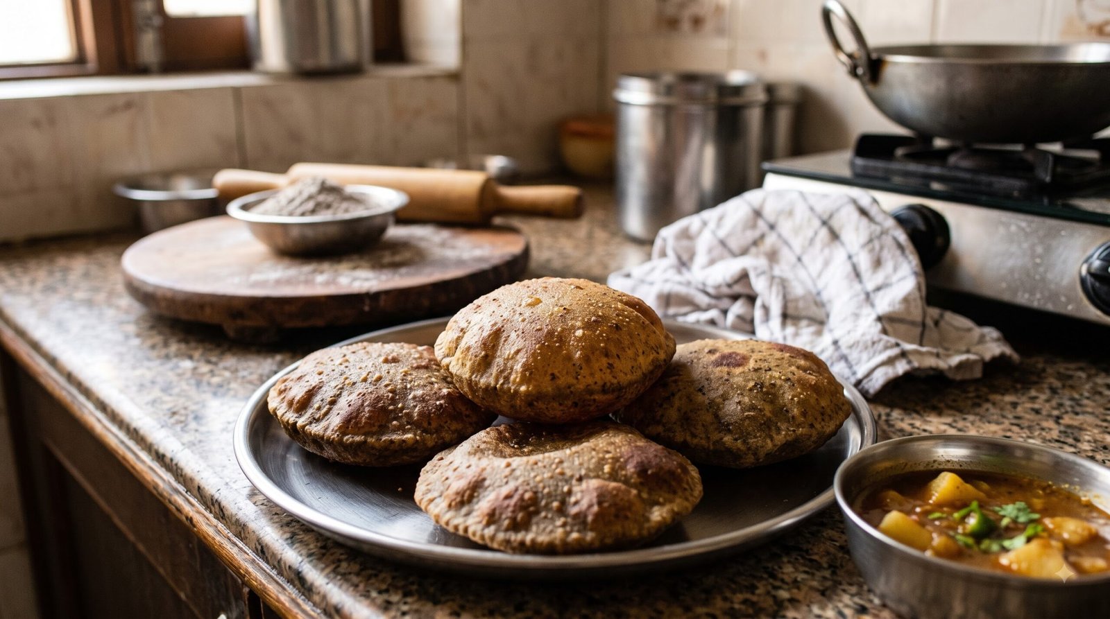 Kuttu ki puri buckwheat bread served during Navratri fasting