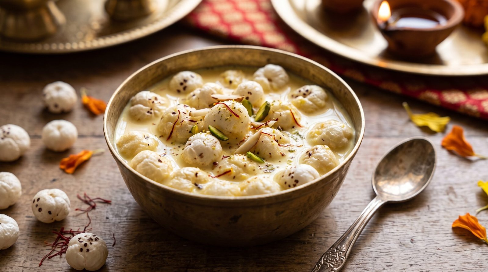 Makhana kheer Navratri fasting dessert made with fox nuts and milk