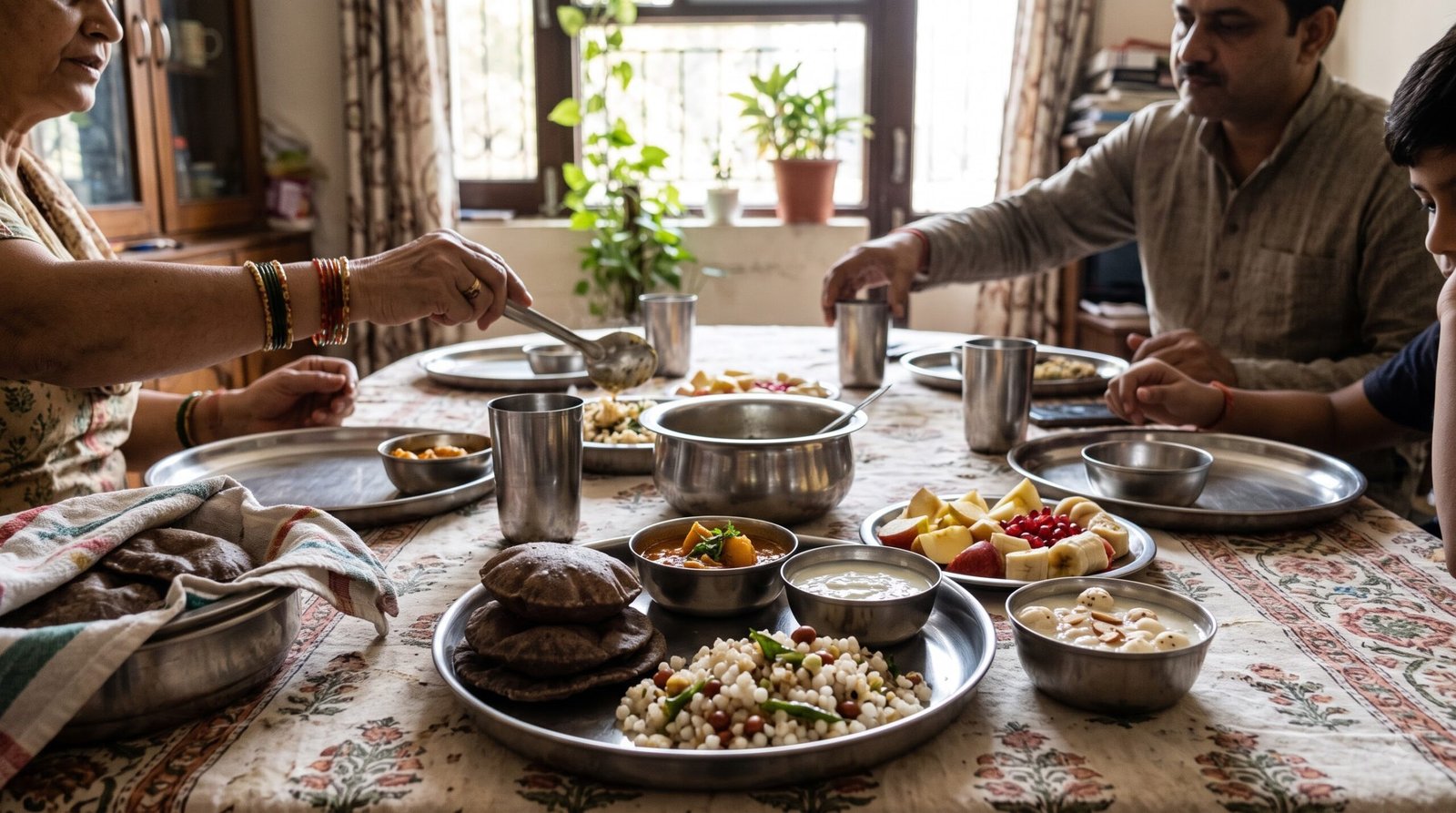 Traditional Navratri fasting meal served in a Delhi family home